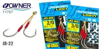 Оснастка из 2х один.крючк. Owner JD-22, бел., с петлями для иск.приманки